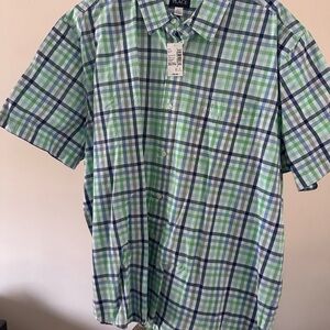 NWT Place Men's Short-Sleeve Plaid Button-Down Shirt - Green & Blue